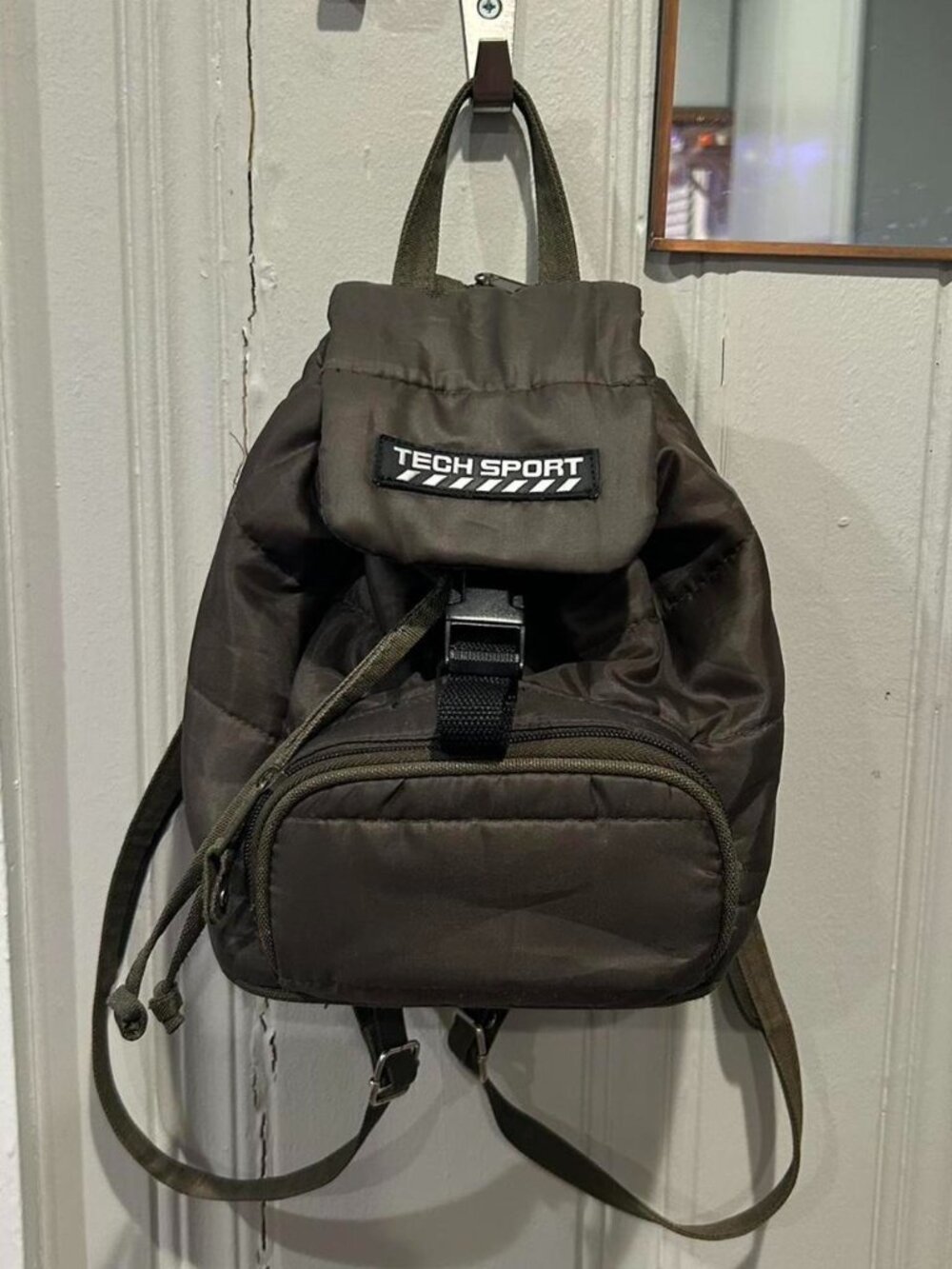 vintage y2k dark army green khaki quilted padded miniature tech festival bag